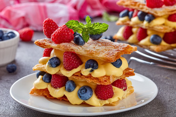 french dessert millefeuille on a plate