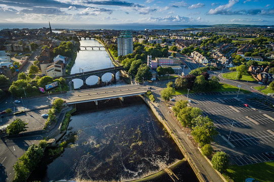 Aerial View of the Town of Ayr and the River Ayr from 400ft