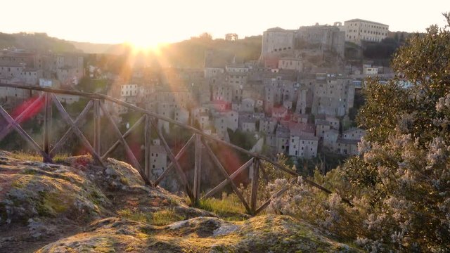 view at the old  famous tuff city Sorano
