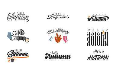 Hello Autumn. Handwritten set modern brush calligraphy for invitation and greeting card, t-shirt, prints and posters.
