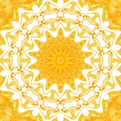 Decorative golden pattern. Rich symmetric artwork. Bright gold magic mandala. Luxury floral ornament. Yellow color fractal liquid painting art. Creative elegant print. Graphic design. 