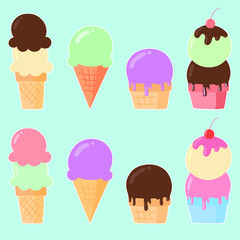 Various Ice Cream Cones and Sundaes 