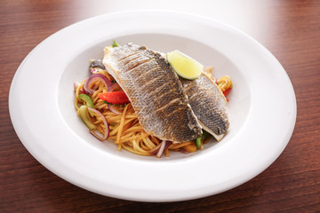 Trio of Fish with Noodles