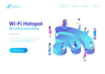 Wifi Wireless isometric flat illustration. People using Wi-fi