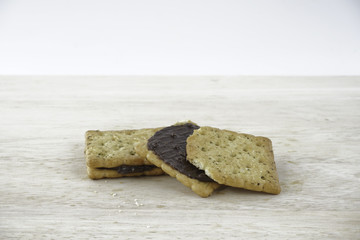 Sandwich calcium cracker with chocolate cream inside