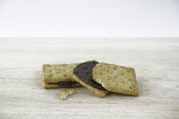 Sandwich calcium cracker with chocolate cream inside