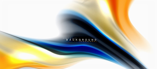 Fluid liquid mixing colors concept on light grey background, curve flow, trendy abstract layout template for business or technology presentation or web brochure cover, wallpaper