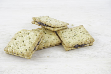 Sandwich calcium cracker with chocolate cream inside
