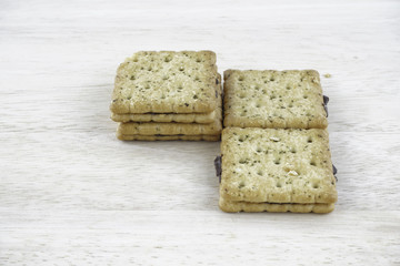 Sandwich calcium cracker with chocolate cream inside