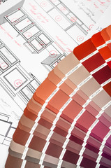 Color palette with various samples. Paint selection catalog, close-up, Multicolored palist. Industry Production concept. design