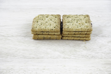 Sandwich calcium cracker with chocolate cream inside