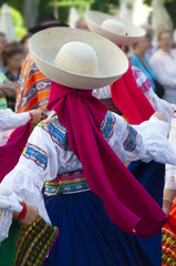 Women dancing and wearing the traditional folk costume from Ecuador, South America