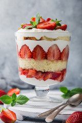Trifle. layered dessert with fresh strawberry and cream cheese