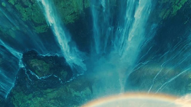 Tumpak sewu rainbow waterfalls aerial scenic view, Indonesia