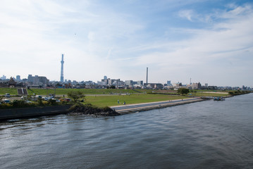 Fototapeta premium 平井大橋から見た建設中の東京スカイツリーのある風景 平成22年