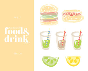 Hand drawn food and drink set.