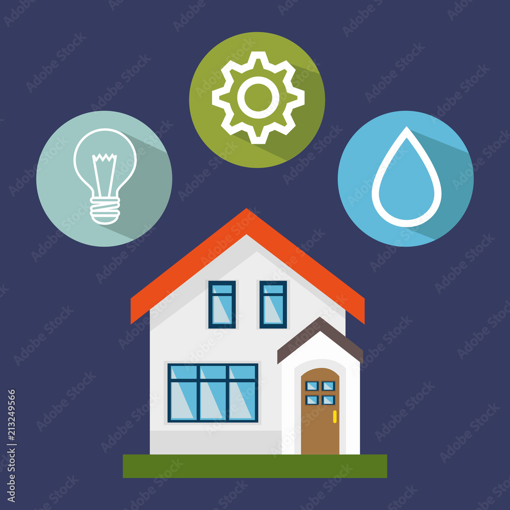 Poster smart house with set services icons