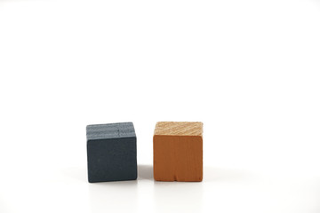 Wooden cube blocks over white background