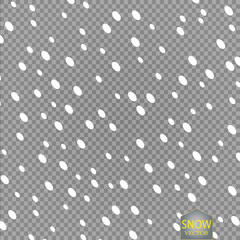 Vector falling isometric snow effect isolated on transparent background with blurred bokeh.