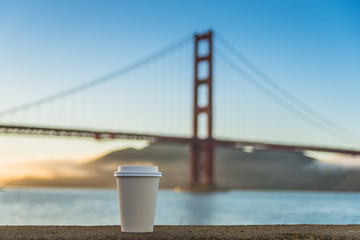 Golden coffee at the golden gate bridge of San Francisco