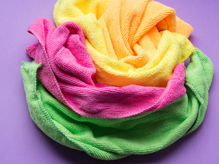 Background with microfiber set of colorful cleaning cloths