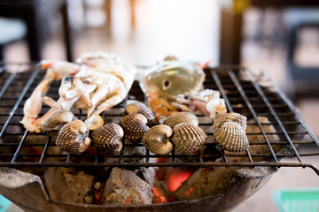 Fresh seafood clam cooking. Cockles, hard shell clams