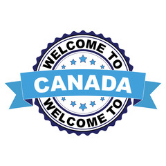 Welcome to Canada blue black rubber stamp illustration vector on white background