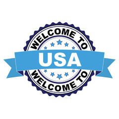 Welcome to USA blue black rubber stamp illustration vector on white background