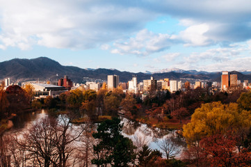 Fototapeta na wymiar Sapporo - Hokkaido skyline and city view buildings and park in autumn