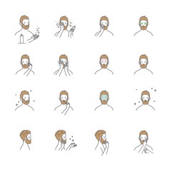 Middle aged man use facial cleansing foam, men s skin care, cartoon illustration, isolated.