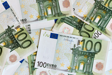 Money. One hundred Euro banknotes