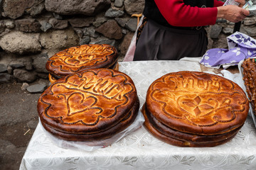 Armenian round gata cakes - obrazy, fototapety, plakaty