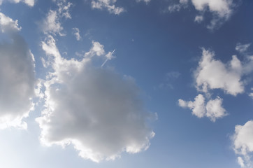 Plane in the clouds from below