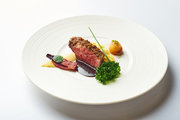 turkey sous vide on white plate