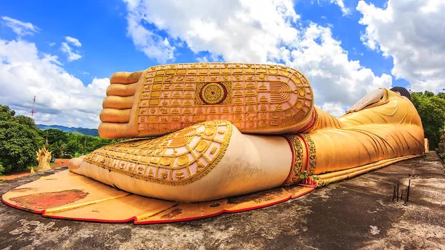 4K Timelapse of reclining buddha at Wat Phra Mongkol Kiri which is Myanmar art in Phrae province of Thailand