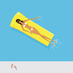 Woman sunbathing in the pool - vector illustration