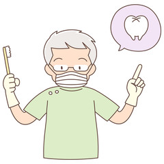 歯科医_説明_上半身_シニア男性