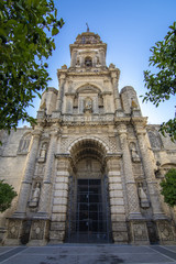 Fototapeta na wymiar Fachada y torre de la Iglesia de San Miguel en Jerez de la Frontera Cadiz 