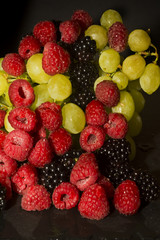 Varied fruit, blackberry, raspberry and grapes