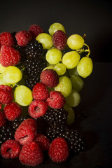 Varied fruit, blackberry, raspberry and grapes