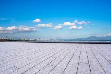 empty square with city skyline