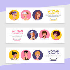 Flat Woman Characters Avatars Horizontal Banners