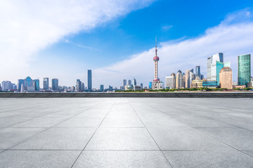 empty square with city skyline