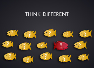 School of fish think different and swim against the current vector illustration