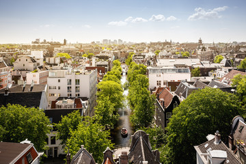 View on historic city of Amsterdam from Zuiderkerk