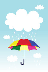 Bunter Regenschirm im Regen