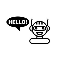 Black Line Chat Bot. Cute Smiling Chatbot Icon. Robot Virtual Assistance. Online Consultation.