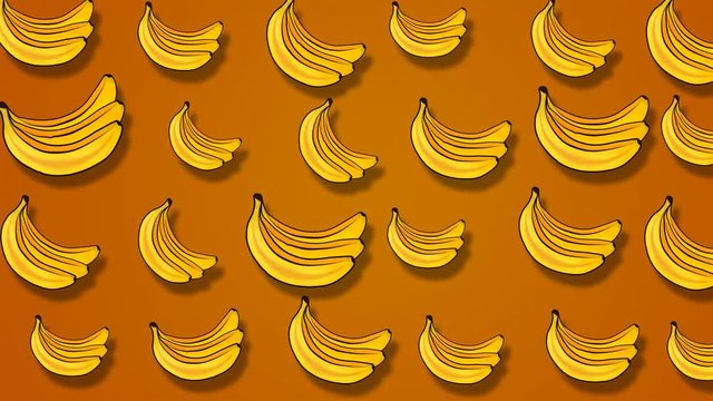 Colorful fruit pattern of fresh yellow bananas on orange background