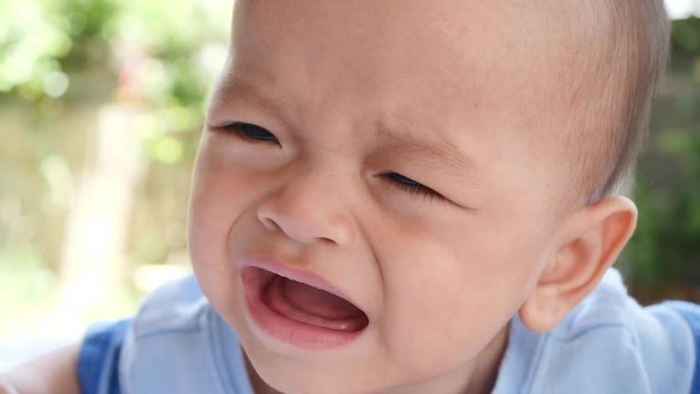 Slow motion Close-up of crying baby boy