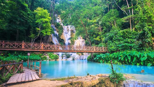 4K Timelapse of Kouang Si Waterfall in Luang Prabang, Laos